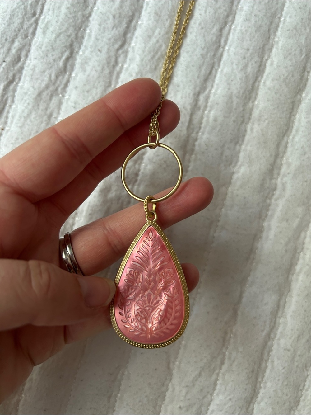 Spartina 449 Gold Necklace with Pink Teardrop Pendant - Picture 4 of 7